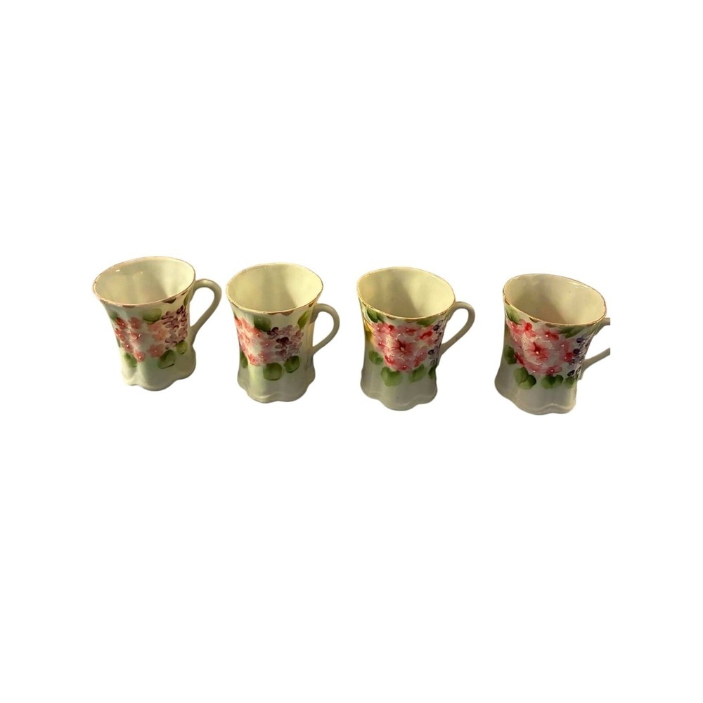 Vintage Porcelain Demitasse Cups Set of 4 Pink Floral Gold Trim Tea EspressoCups